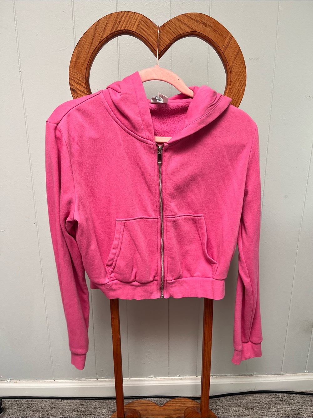 H&M Pink Cropped Zip-Up Hoodie